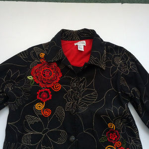black cotton jacket bright color floral embroiderd